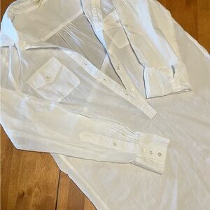 Sheer Oversized Tunic Length Half Button Shirt